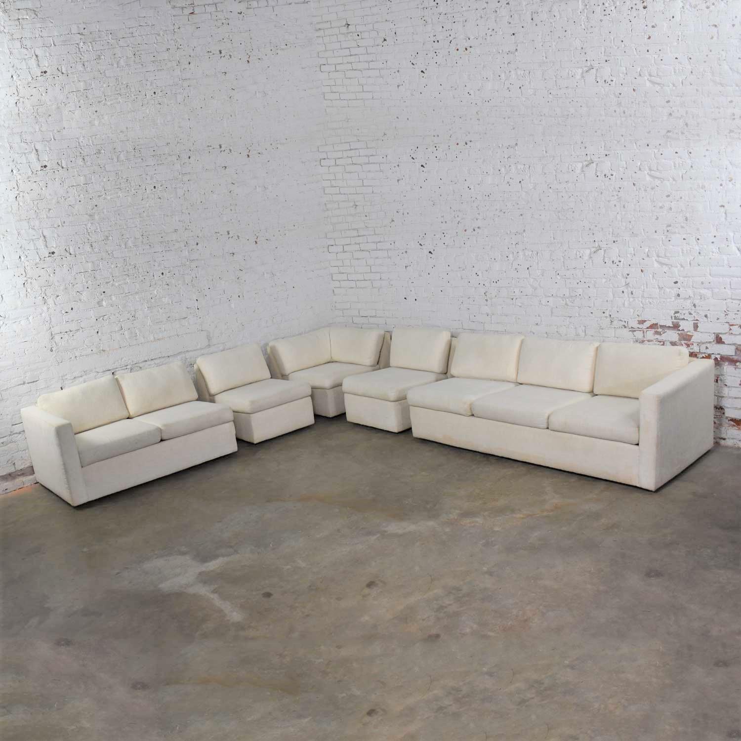 White Modern Tuxedo Five Piece Sectional Sofa by Milo Baughman for Thayer Coggin 3