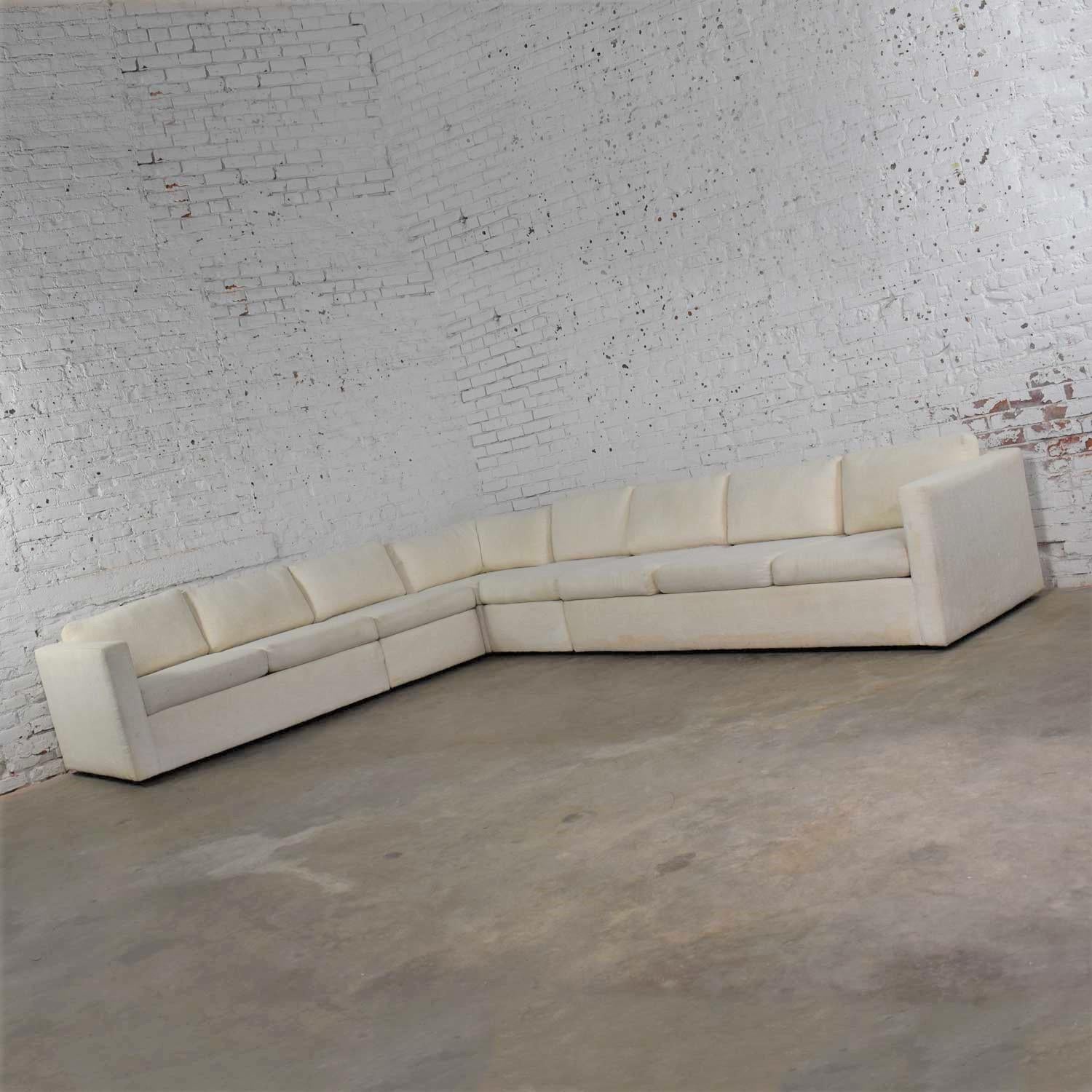 Fabric White Modern Tuxedo Five Piece Sectional Sofa by Milo Baughman for Thayer Coggin