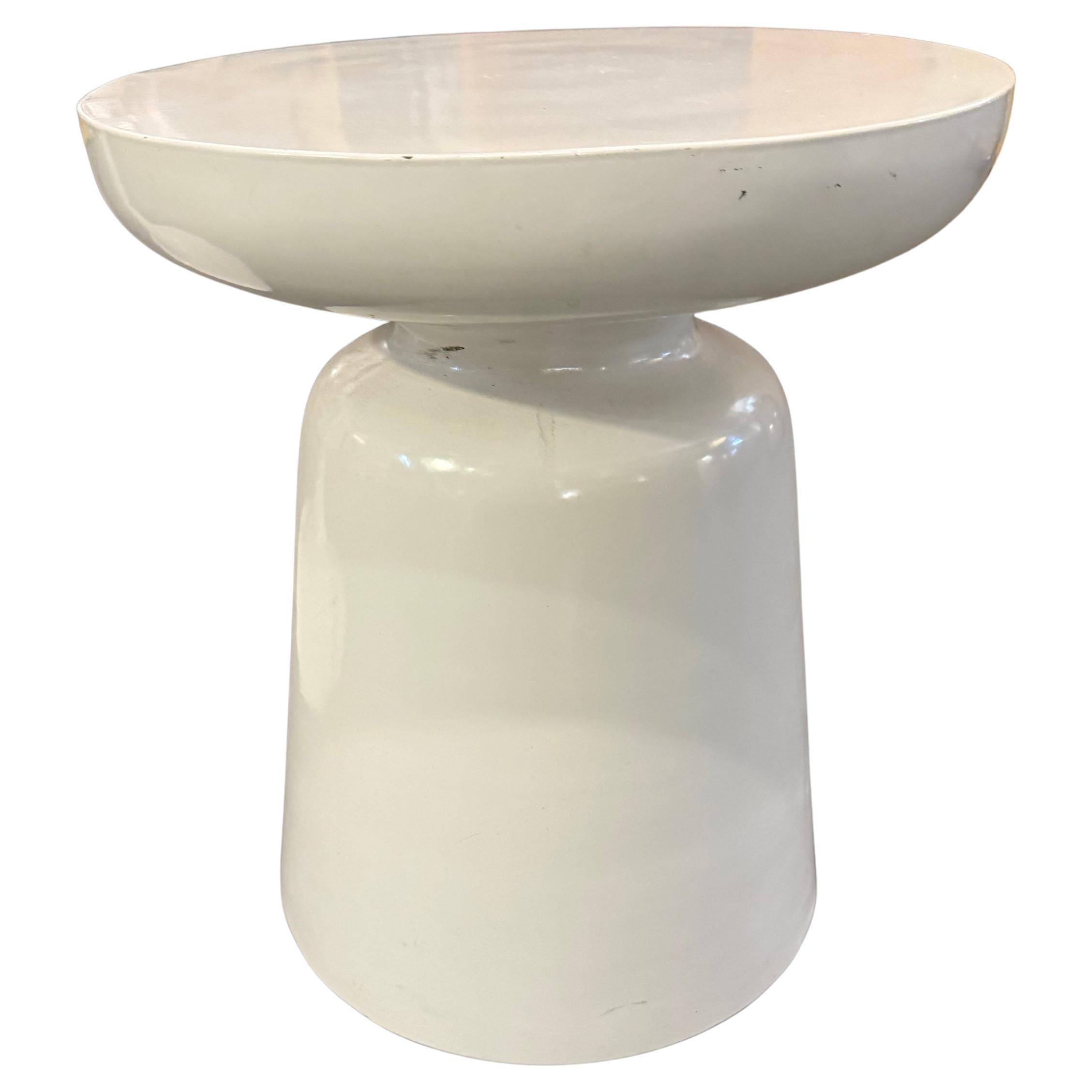White Modernist Sculptural Side Table/ Low Pedestal For Sale