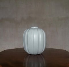 White, Modernist Vicke Lindstrand Earthenware Vase, by Upsala Ekeby Sweden 1930s
