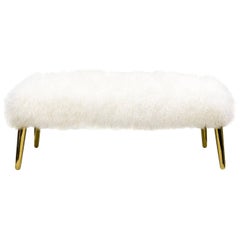 White Mongolian Bench with Brass Leg