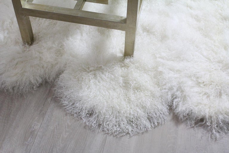White Mongolian Fur Throw Rug For Sale at 1stDibs