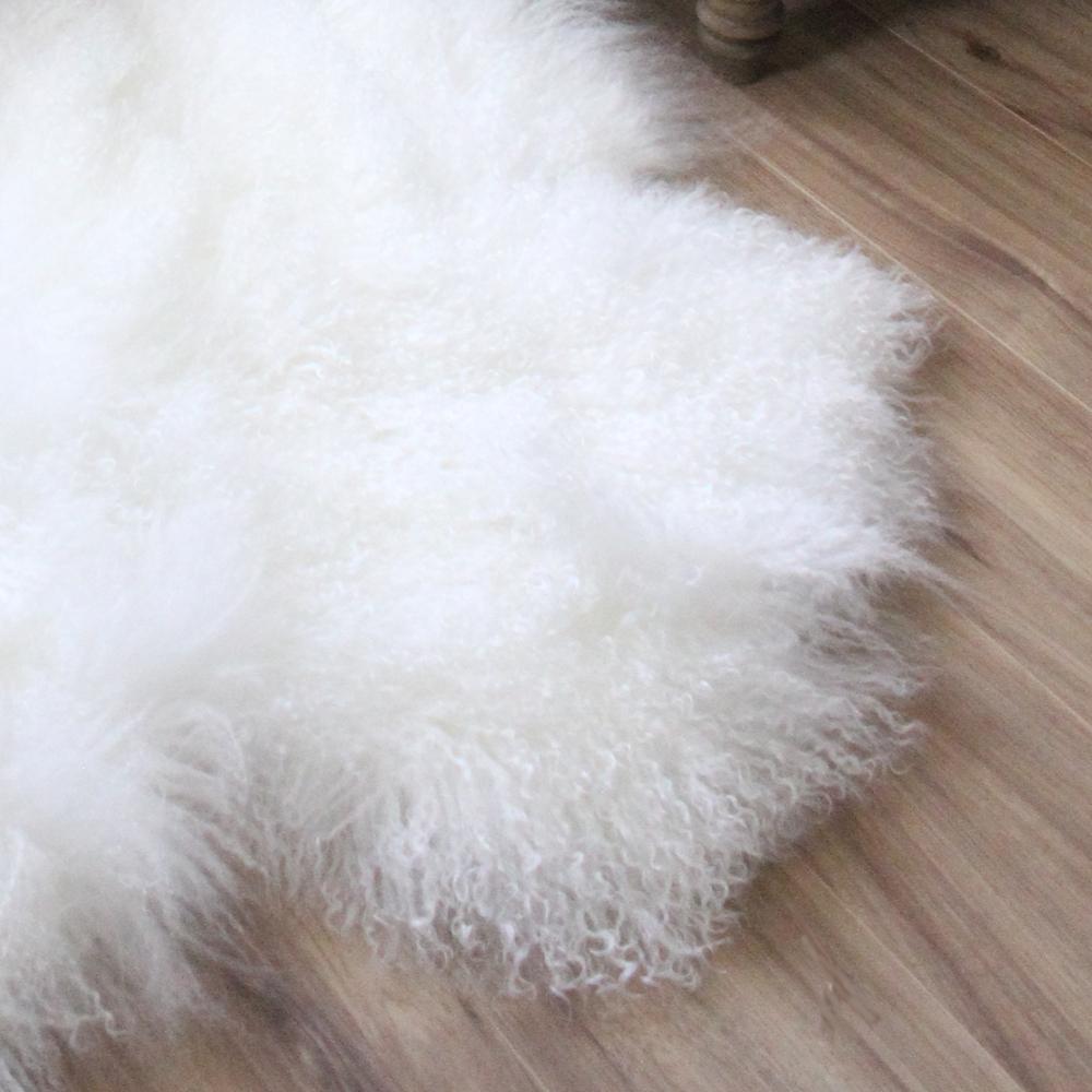 Hand-Crafted White Mongolian Fur Rug Throw - 100x170cm For Sale