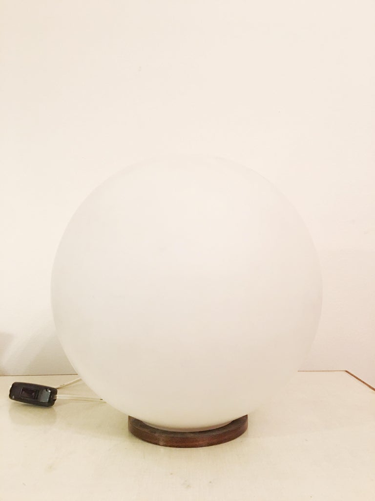 Czech White Moon Glass Table Lamp, 1960s For Sale