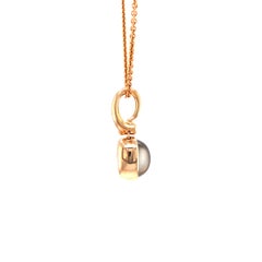 White Moon Stone & Guilloche Pendant Necklace 18k Rose Gold 1 Dia. 0.04ct G VS