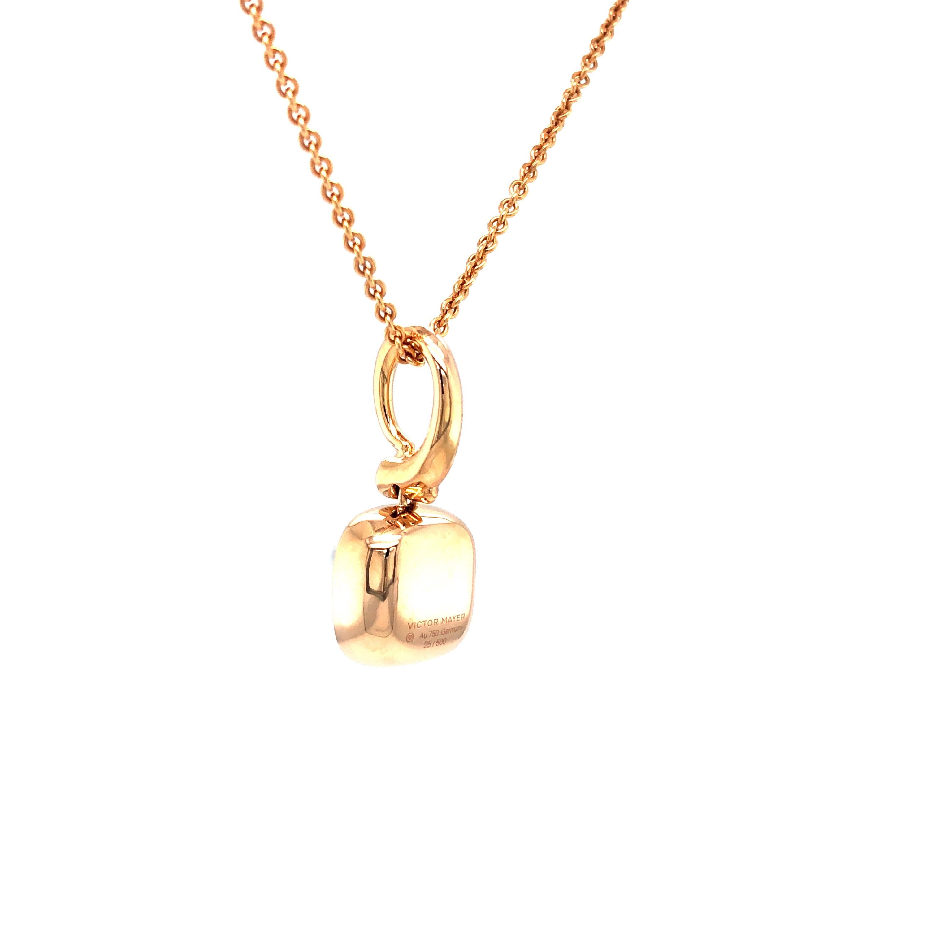 Contemporary White Moon Stone & Guilloche Pendant Necklace 18k Rose Gold 1 Dia. 0.04ct G VS For Sale