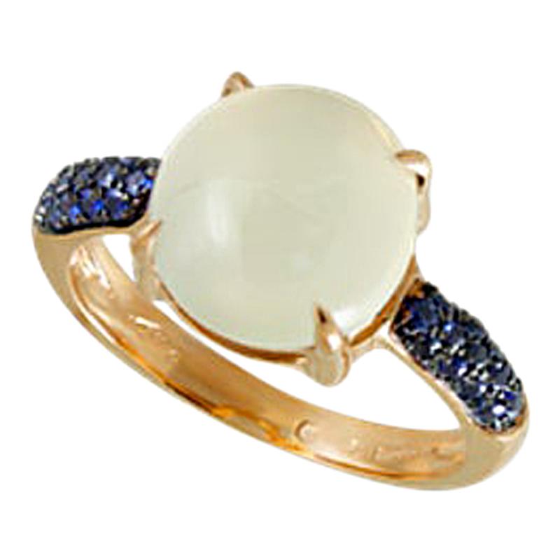 White Moonstone and Blue Sapphire 18 Karat Yellow Gold Italian Cocktail Ring