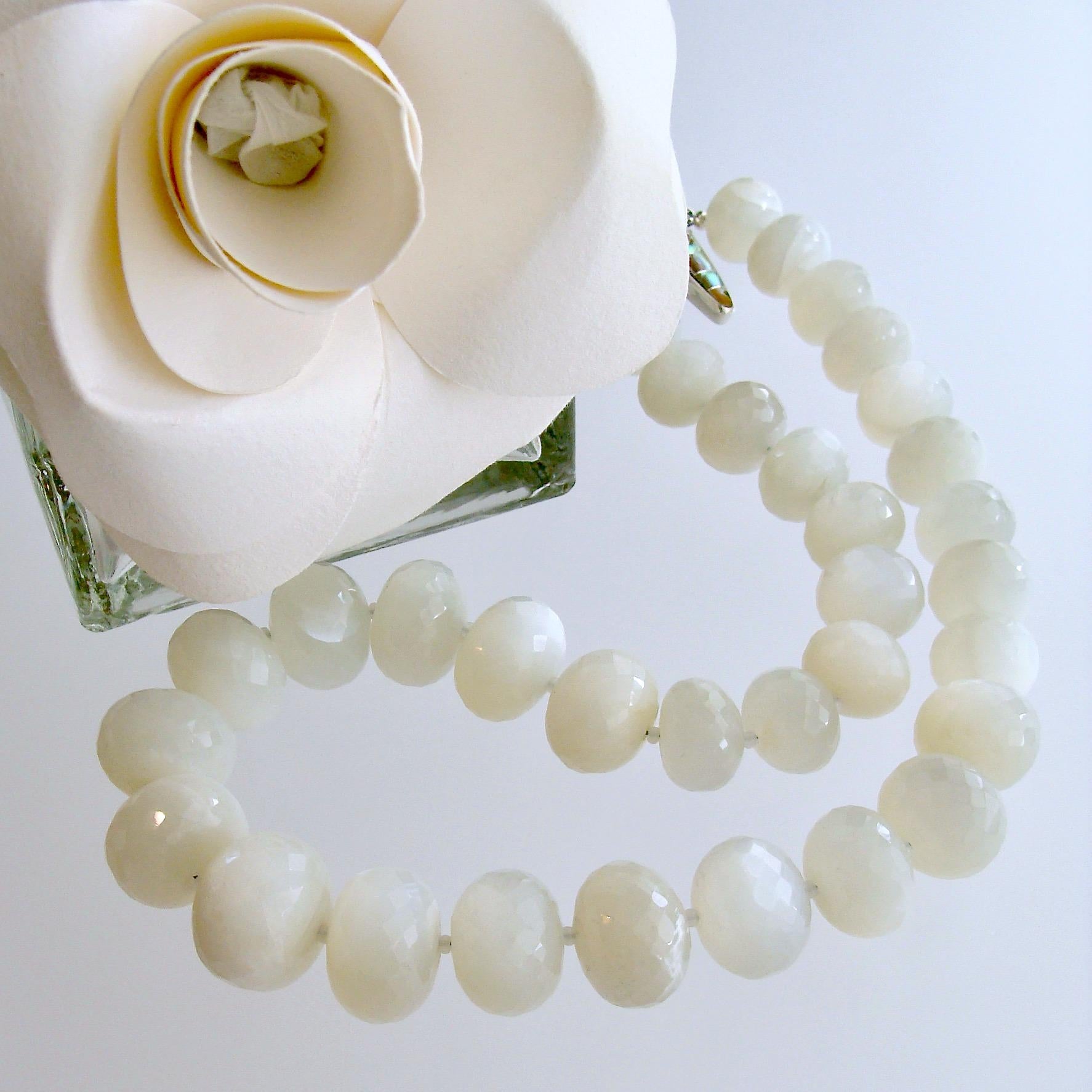 Artisan White Moonstone Choker Necklace with Abalone Inlay Toggle, Selene Necklace