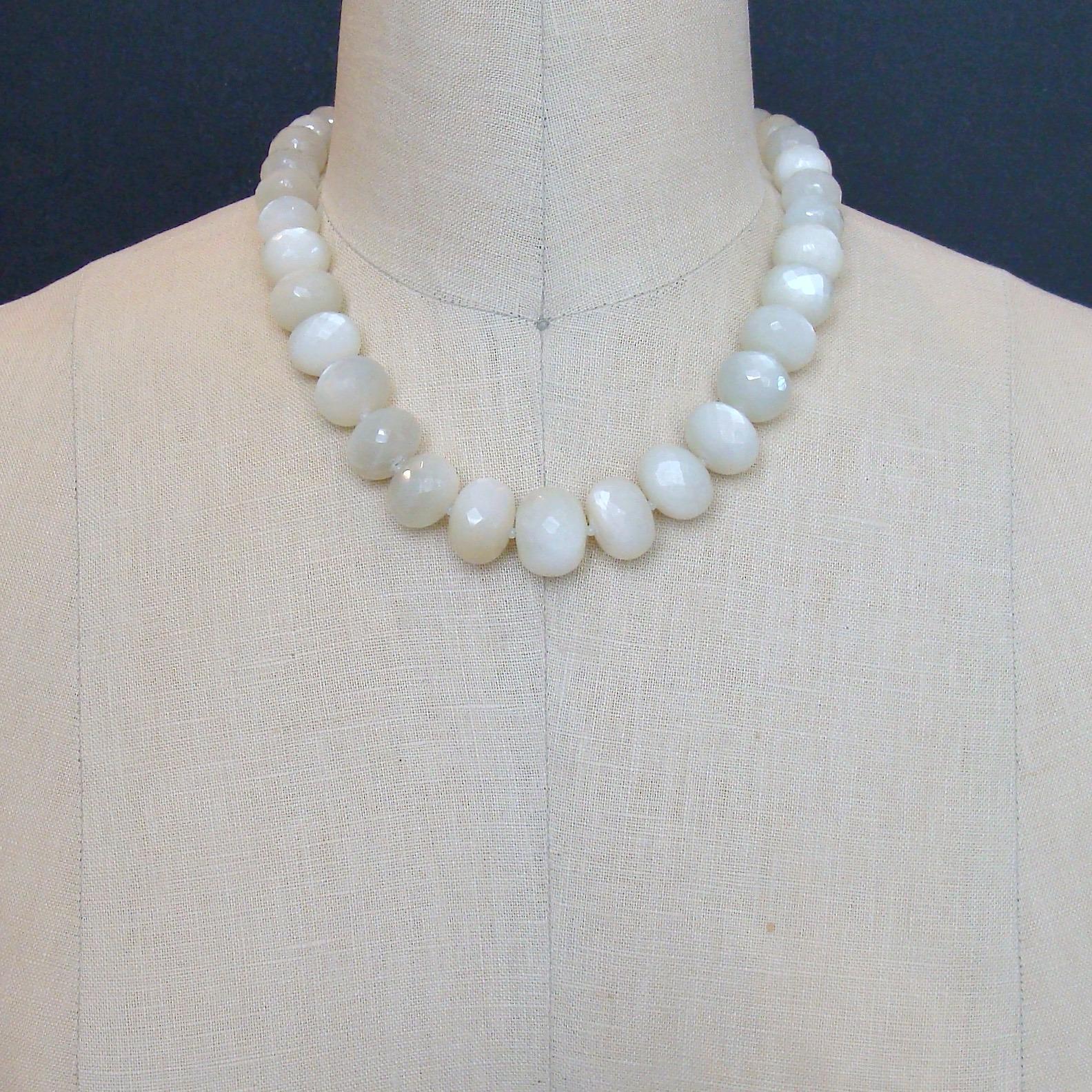 White Moonstone Choker Necklace with Abalone Inlay Toggle, Selene Necklace 1