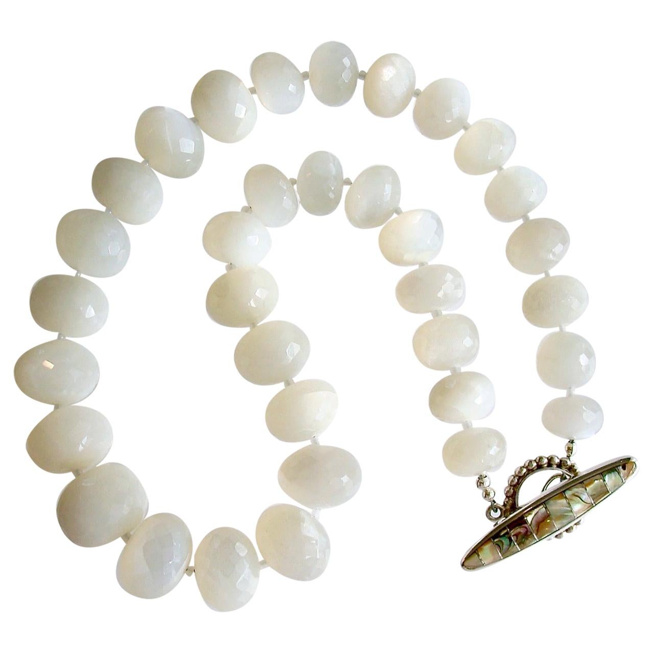 White Moonstone Choker Necklace with Abalone Inlay Toggle, Selene Necklace
