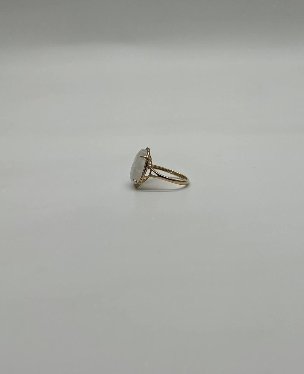 Weißer Mondstein Diamanten Halo Set 14 Gelbgold Aussage Einzigartige Cocktail Ring im Angebot 5