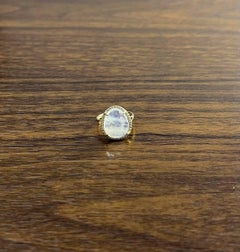 White Moonstone Diamonds Halo Set 14 Yellow Gold Statement Unique Cocktail Ring