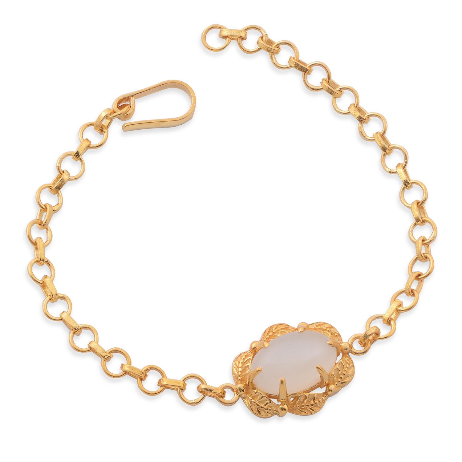Cabochon White Moonstone Gold Plate Bracelet For Sale