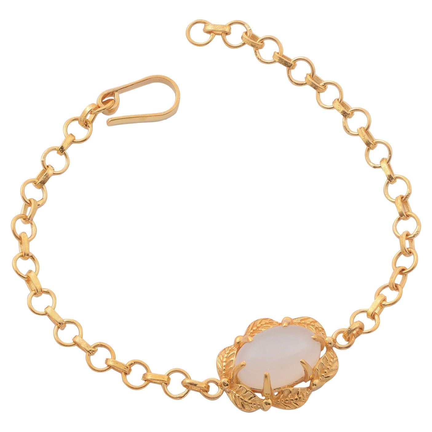 White Moonstone Gold Plate Bracelet