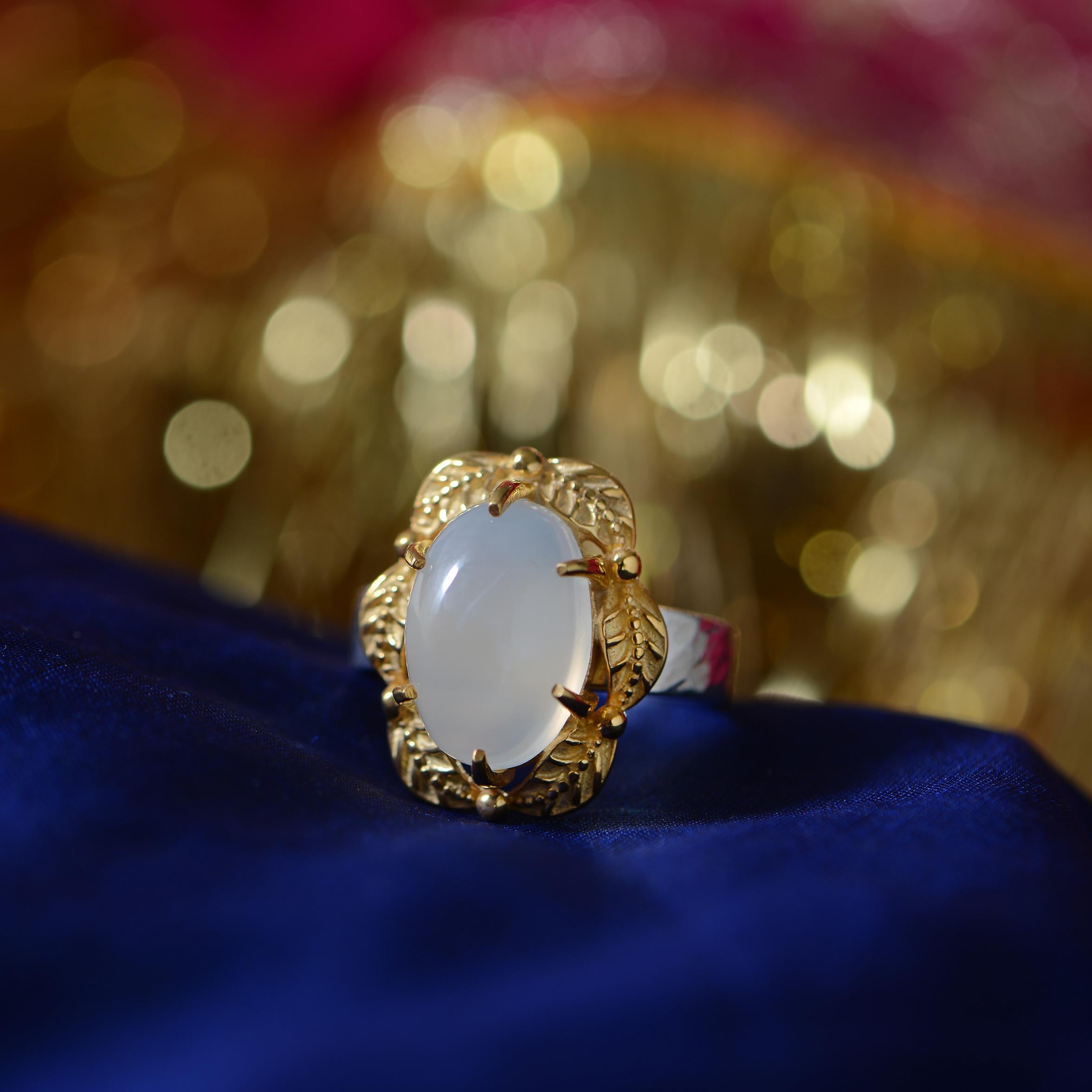Artisan White Moonstone Gold Plate Ring For Sale