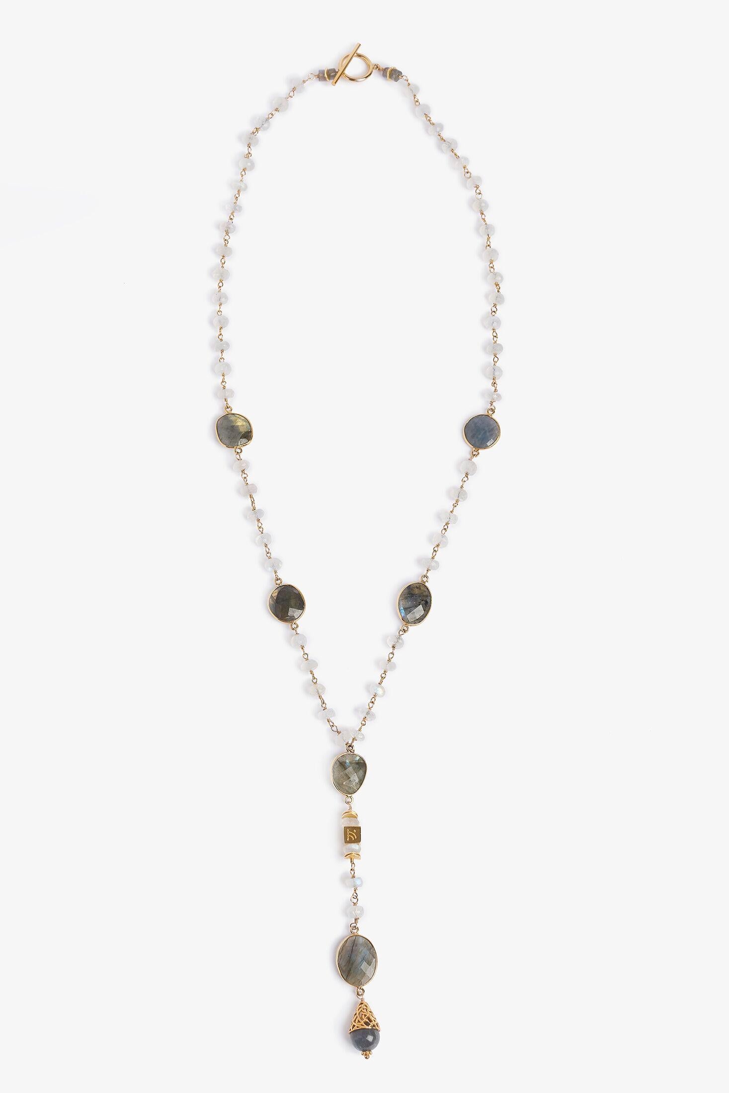 Artisan White Moonstone Labradorite Jupiter Necklace For Sale