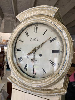White Mora Clock Swedish Early 1800s Antique 200cm tall distressed blue