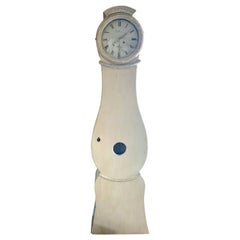 White Mora Clock Swedish Early 1800s Antique 200cm tall distressed blue
