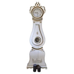 White Mora Clock Swedish Early 1800s Antique Gold Carved Crown