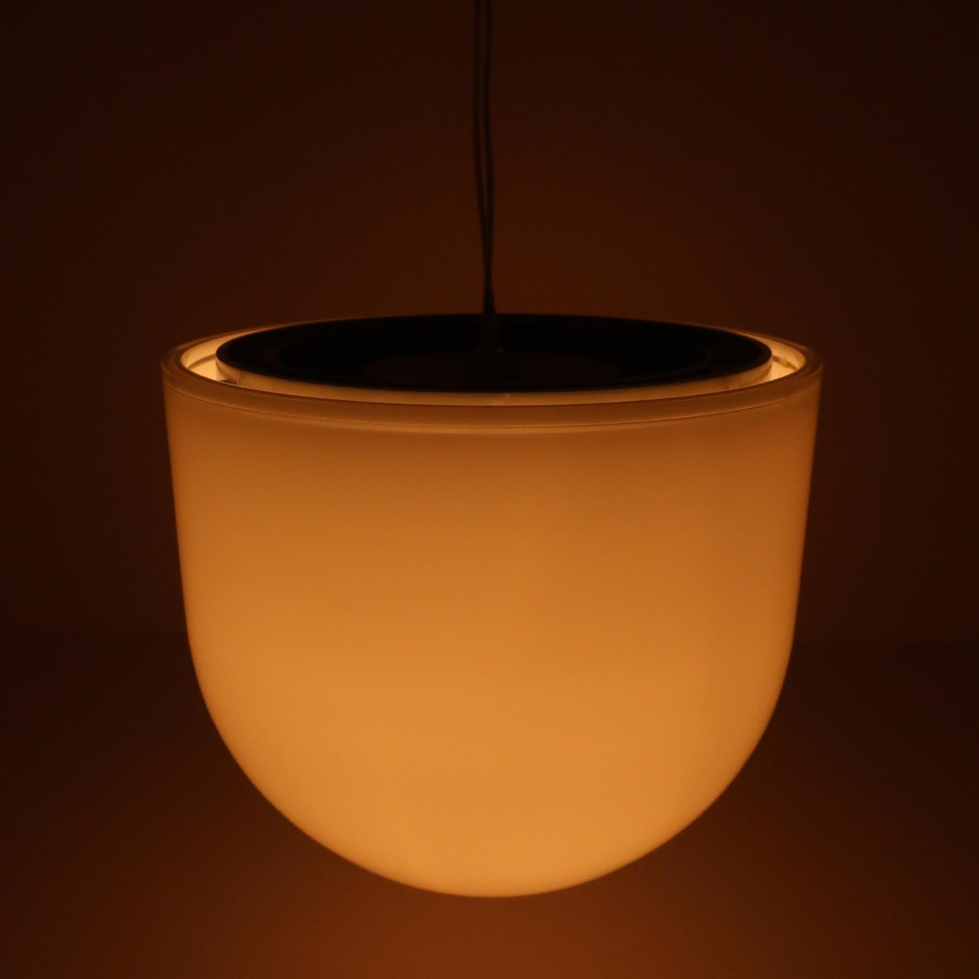 With a handblown white glass globe and simple but concise form, the More ceiling light is designed by Tobias Grau and produced by his eponymous company. In very good condition with very light wear.

7.5