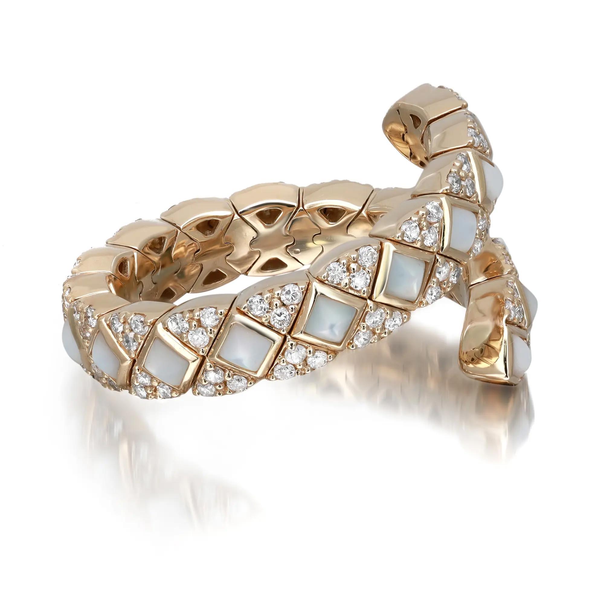 Anillo espiral de madreperla blanca y diamante 0,60Cttw Oro amarillo 14K Moderno en venta
