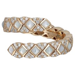 White Mother Of Pearl And Diamond 0.60Cttw Spiral Ring 14K Yellow Gold