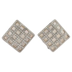 White Mother of Pearl and White Diamond Earrings in 18K White Gold