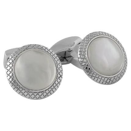 White Mother of Pearl Bullseye Cufflinks For Sale