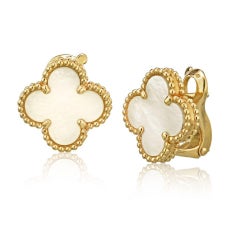 White Mother of Pearl Clover 18 Karat Yellow Gold Vintage Alhambra Earrings VCA