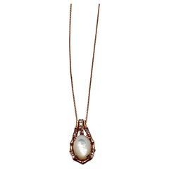 Halskette mit Anhänger, weißer Perlmutt Diamant Bambus Detail 14K Roségold