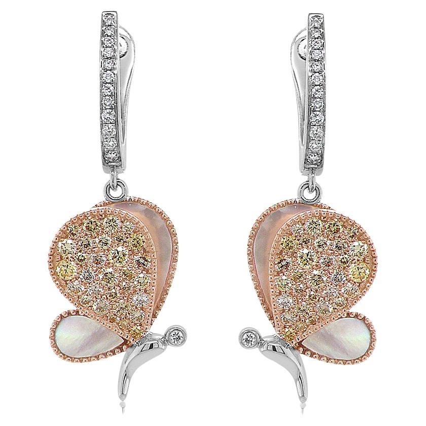 White Mother of Pearl & Diamonds Butterfly Sweet 18K Rose Gold Clip Earrings