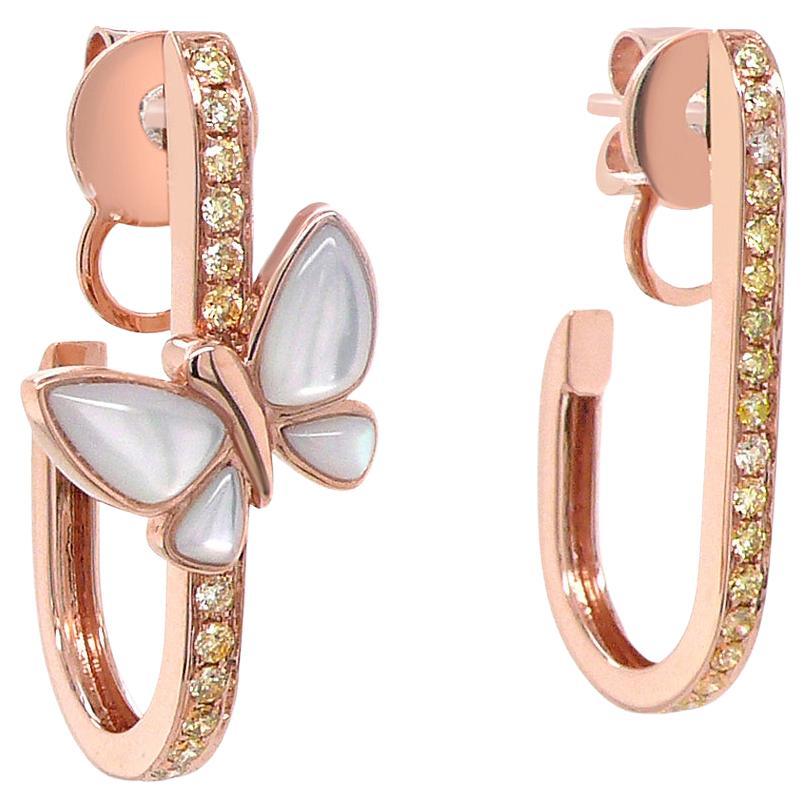 White Mother of Pearl & Diamonds Butterfly Sweet 18K Rose Gold Stud Earrings