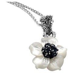 White Mother of Pearl Flower & Black Spinel Gemstone with Sterling Silver Toggle