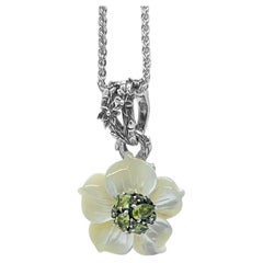 White Mother of Pearl Flower & Peridot Gemstone with Sterling Silver Toggle
