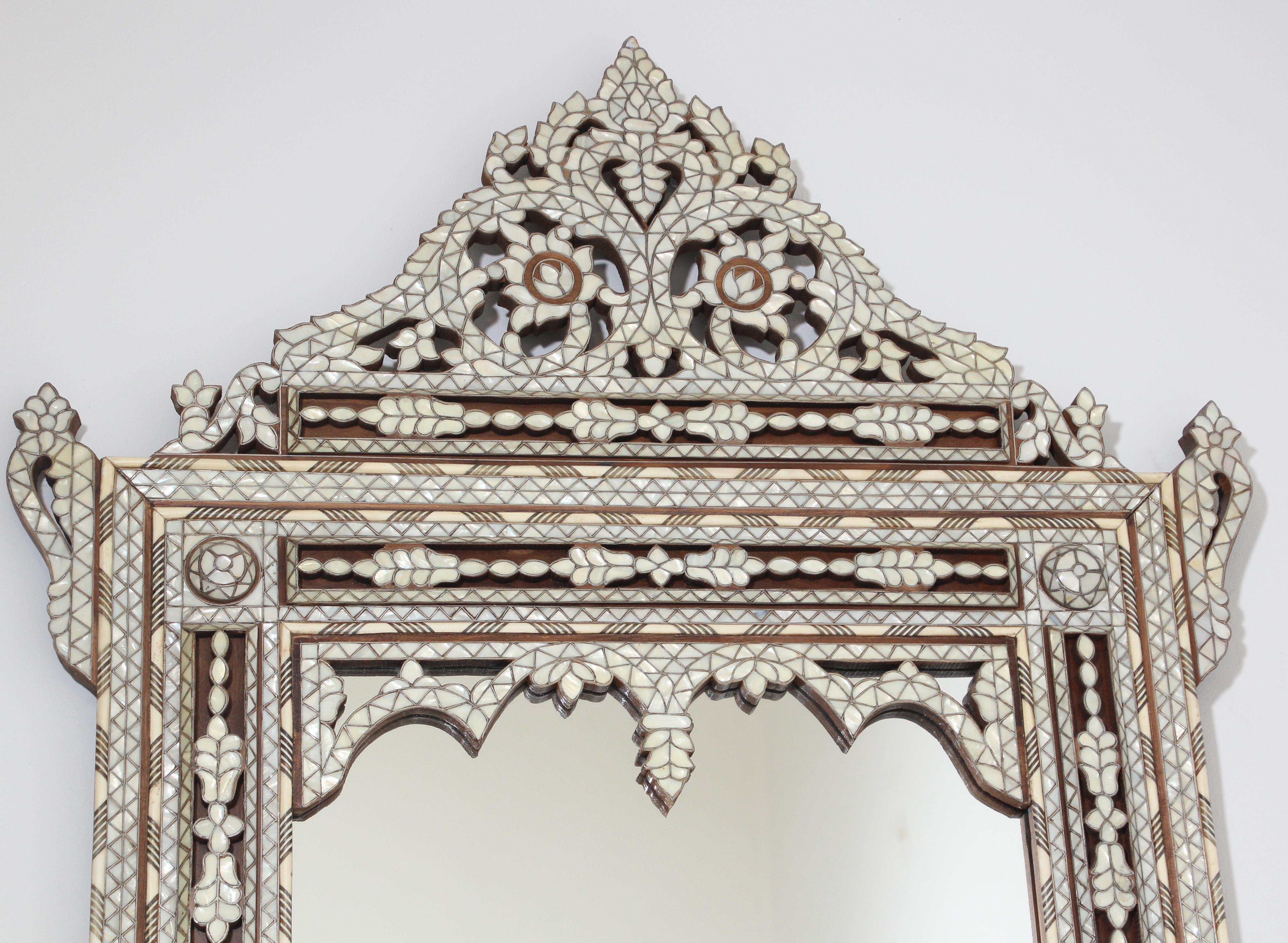 Moorish White Mother of Pearl Inlaid Middle Eastern Mirror