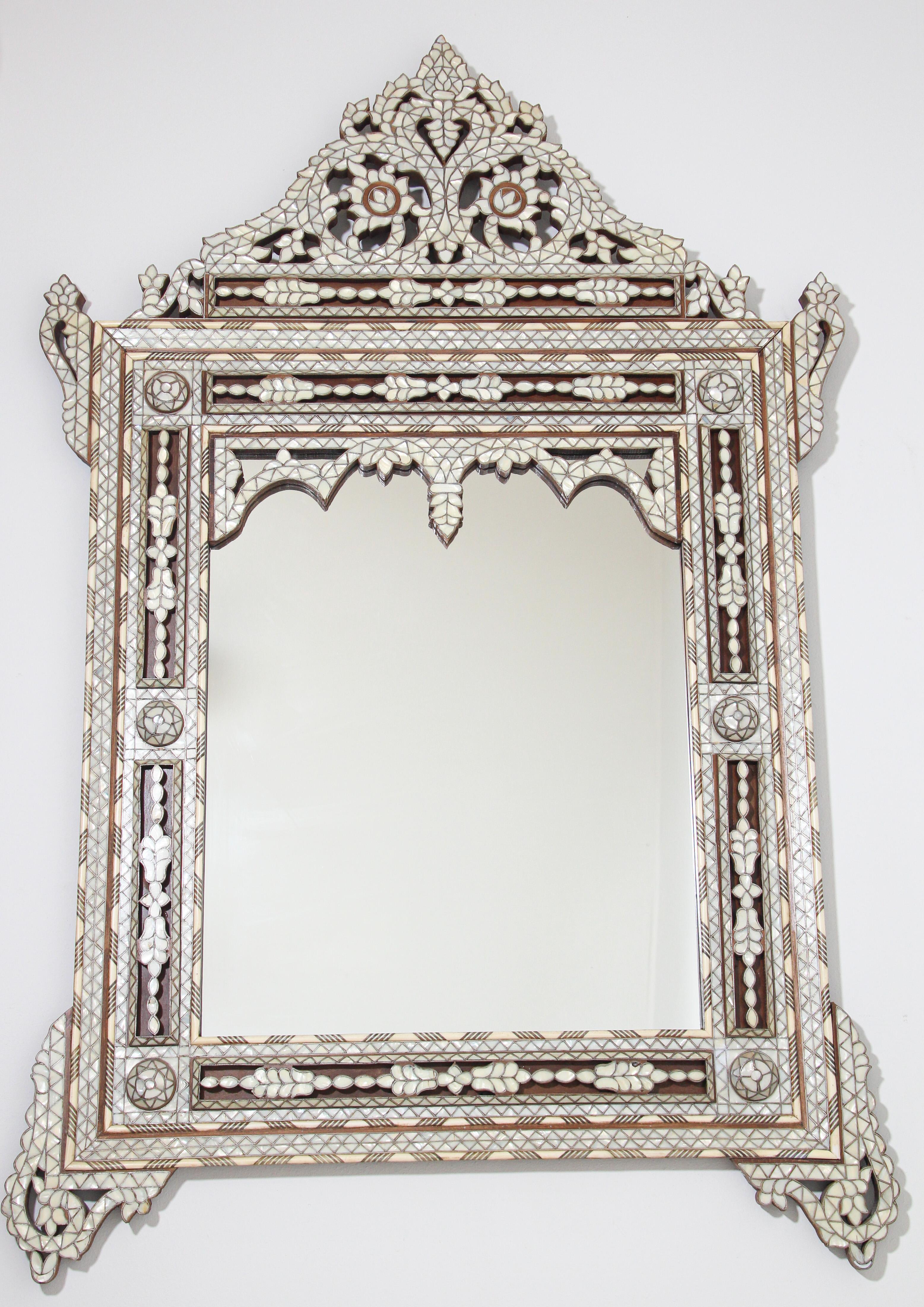 Lebanese White Mother of Pearl Inlaid Middle Eastern Mirror