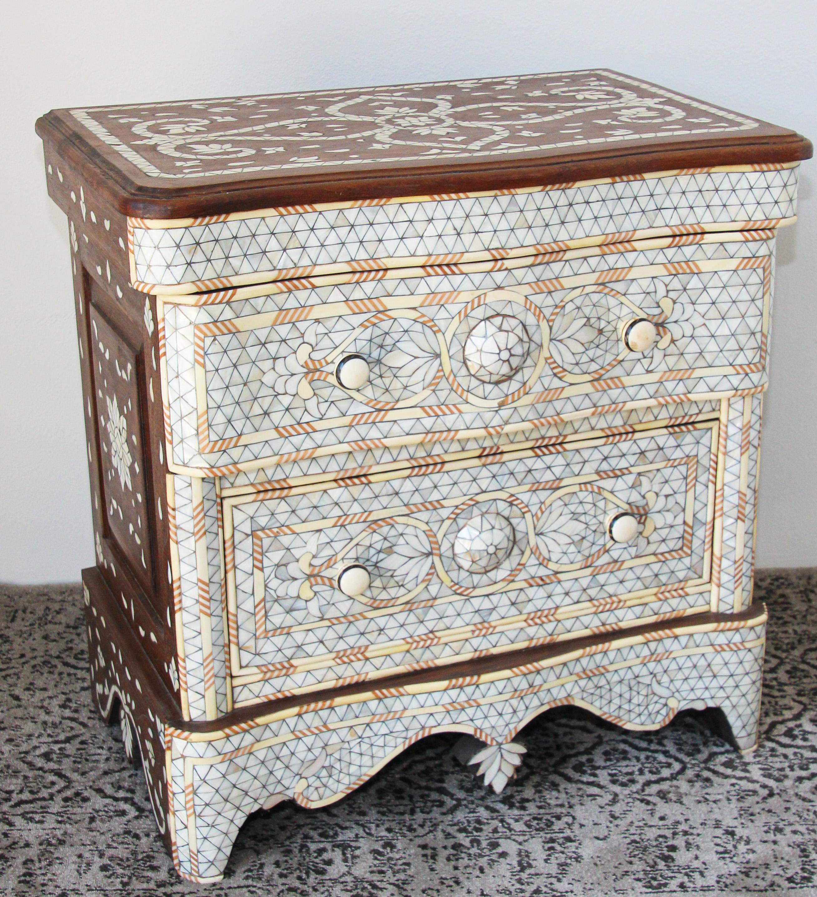 White Inlay Moorish Moroccan Nightstands a Pair 2