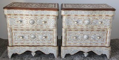 White Inlay Moorish Moroccan Nightstands a Pair
