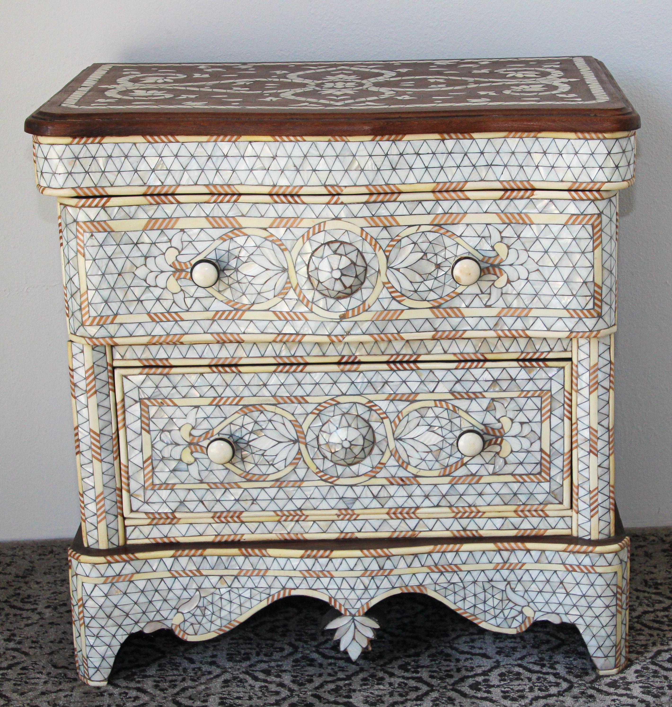 White Inlay Moorish Moroccan Nightstands a Pair 12