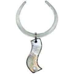 SYLVIA GOTTWALD, White Mother of Pearl , organic form , Silver backed Pendant, .