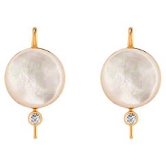 White Mother Of Pearl Shell 14k gold Earrings with moissanite.