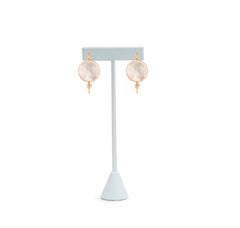 White Mother Of Pearl Shell Earrings with moissanite.