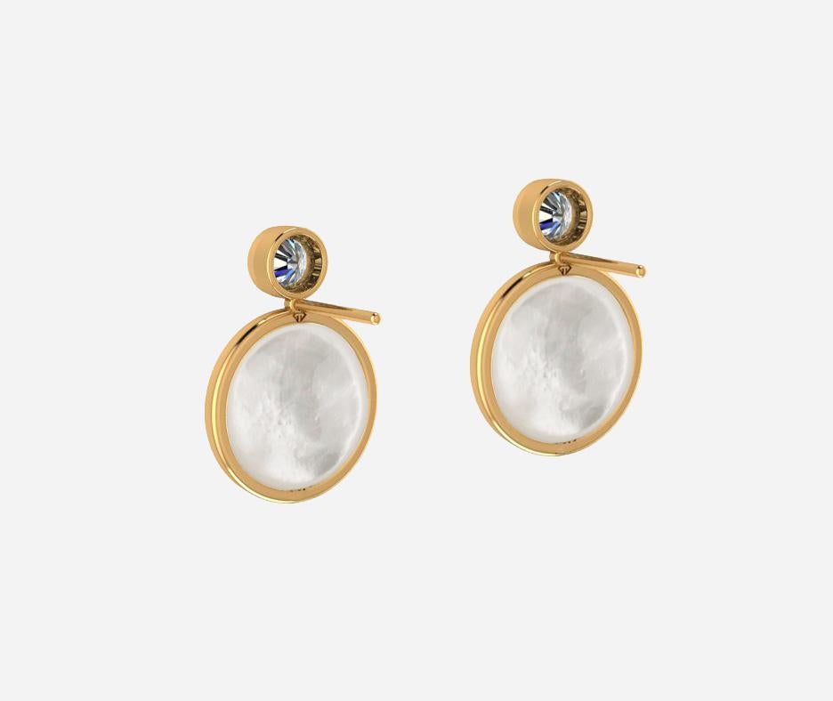 Women's White Mother Of Pearl Shell Stud Earrings with moissanite. For Sale