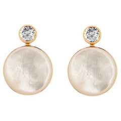 White Mother Of Pearl Shell Stud Earrings with moissanite.