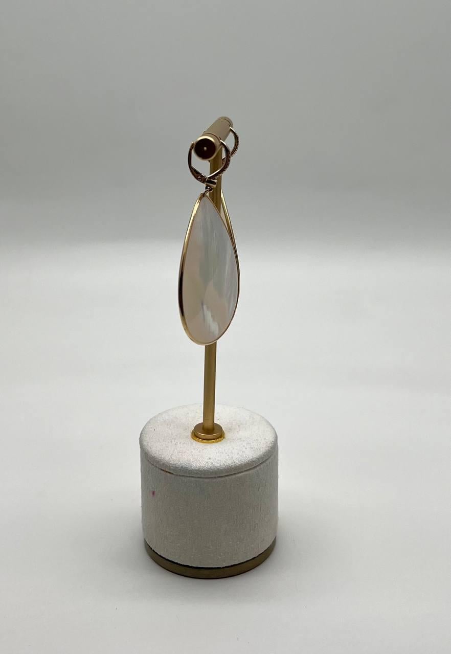 White Mother of Pearl White Diamonds Halo 14K Yellow Gold Statement Earrings For Sale 5