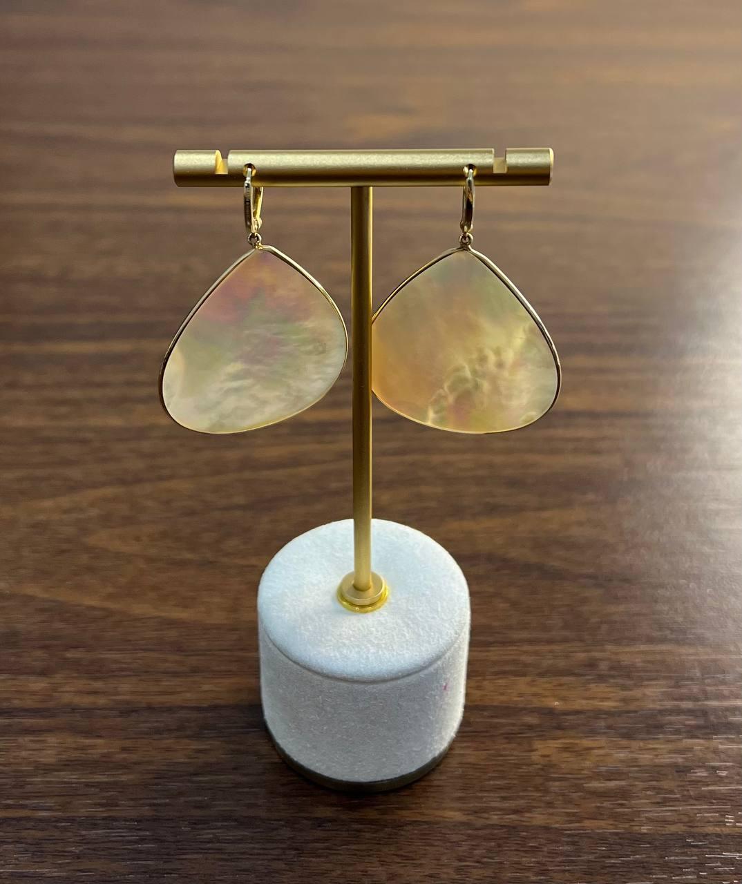 Mixed Cut White Mother of Pearl White Diamonds Halo 14K Yellow Gold Statement Earrings For Sale