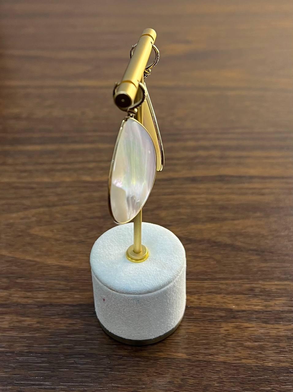 White Mother of Pearl White Diamonds Halo 14K Yellow Gold Statement Earrings In New Condition For Sale In Oakton, VA