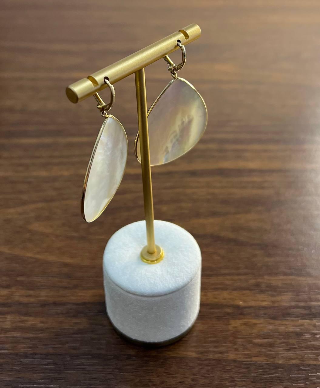 Women's White Mother of Pearl White Diamonds Halo 14K Yellow Gold Statement Earrings For Sale