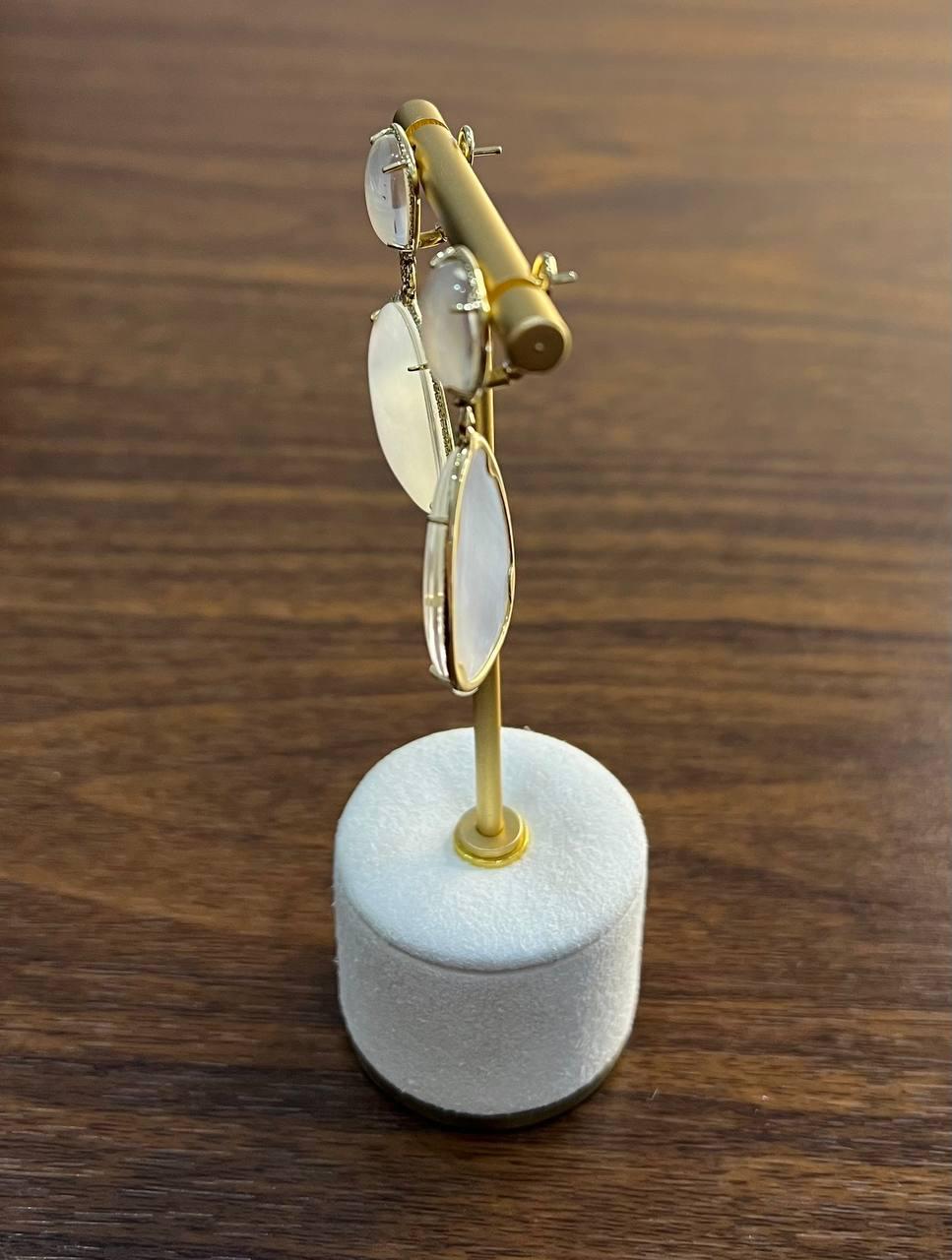 White Mother of Pearl White Diamonds Halo 14K Yellow Gold Statement Earrings For Sale 2