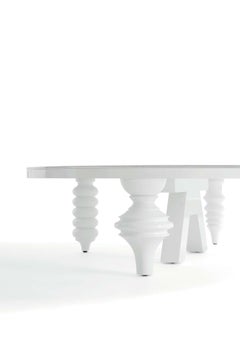 White Multi Leg Low Table High Gloss with Glass Top